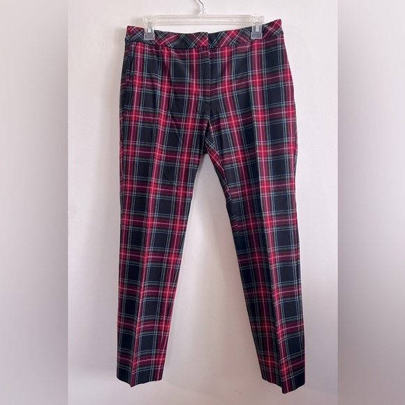 J Jill Womens Pants Premium Bi-Straight Red Plaid  Academia Trousers Size 8 - Picture 1 of 7